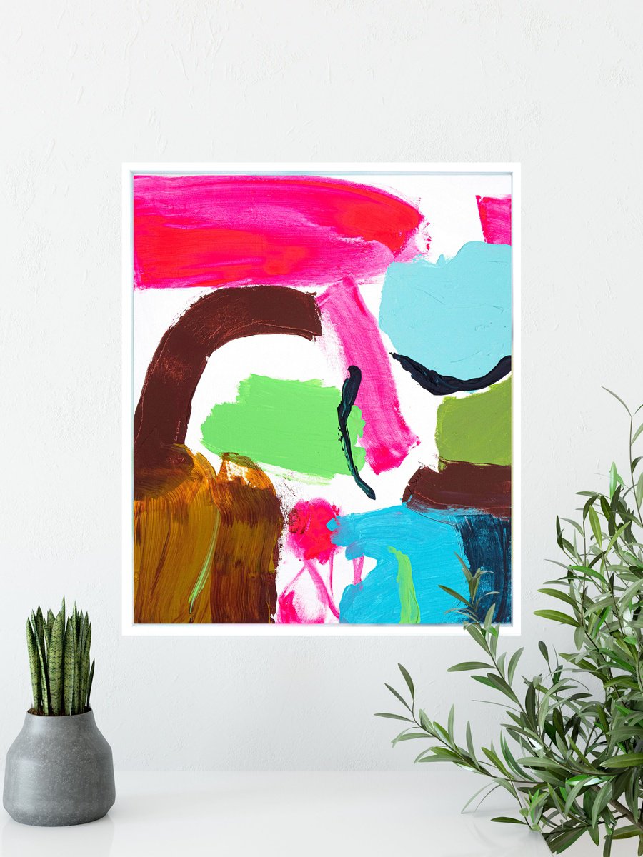 Organic Abstract Acrylic Painting By Suzie Cumming, 21 X 25", Pink Arch, Original Artwork