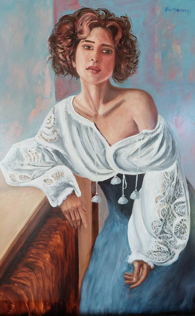 Expressive Portrait Oil Painting By Els Driesen, 21 X 33, Athina, Original Artwork