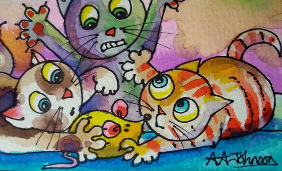 Cute Watercolours - 'Cat toy chaos'