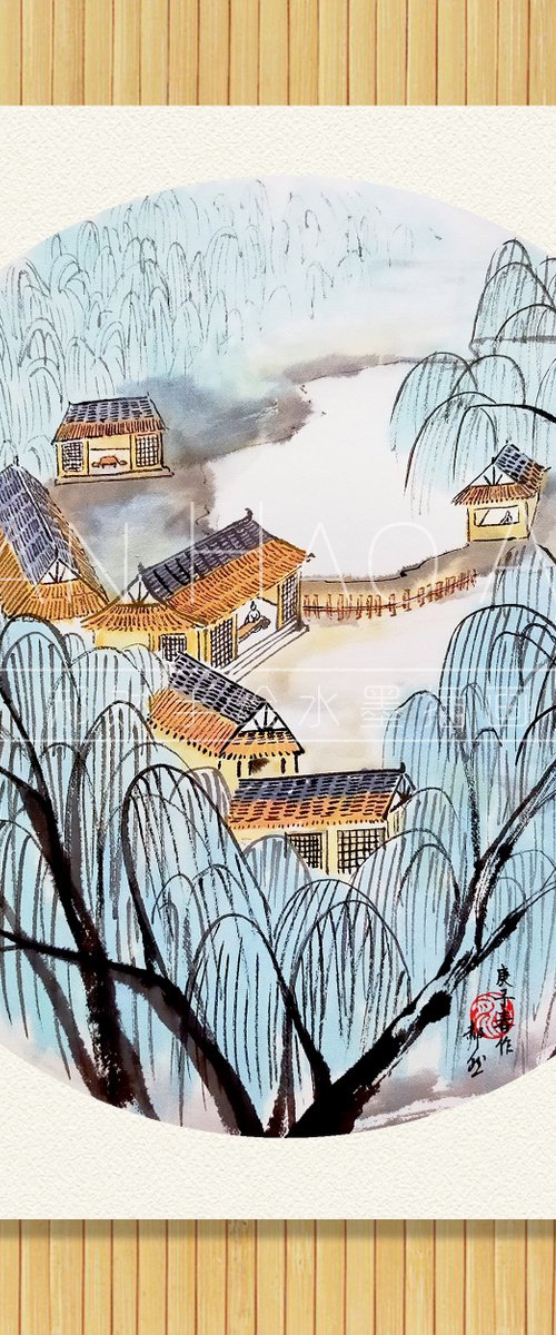 RAN ART - Chinese painting 38*38cm - The Village by RAN HAO