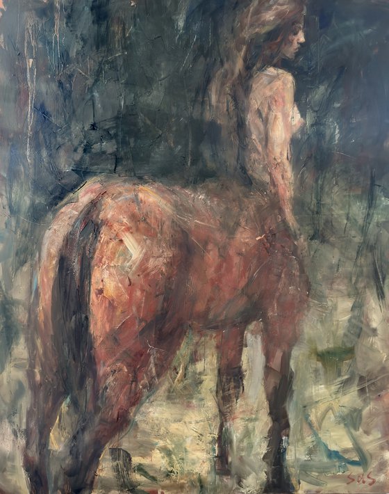 A female centaur in the forest