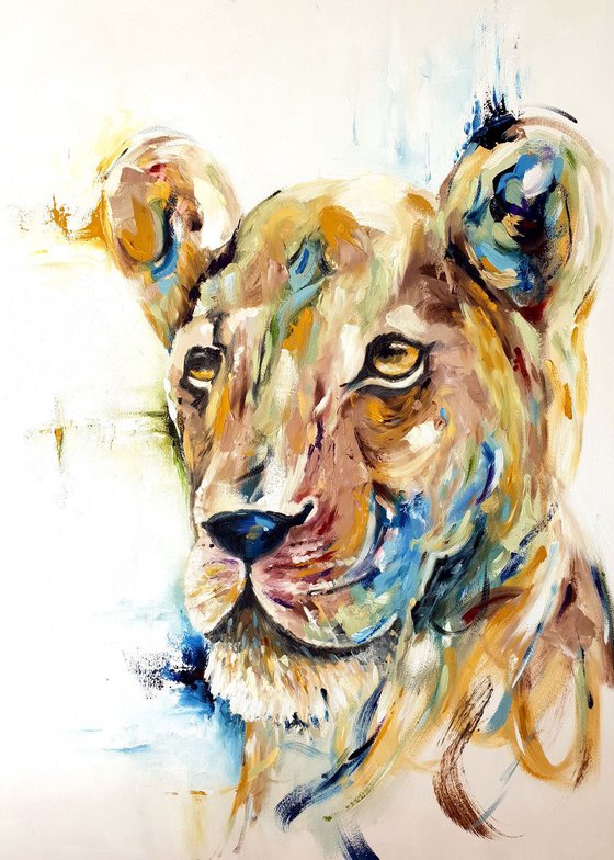 Lioness Painting - Animal Canvas Wall Decor