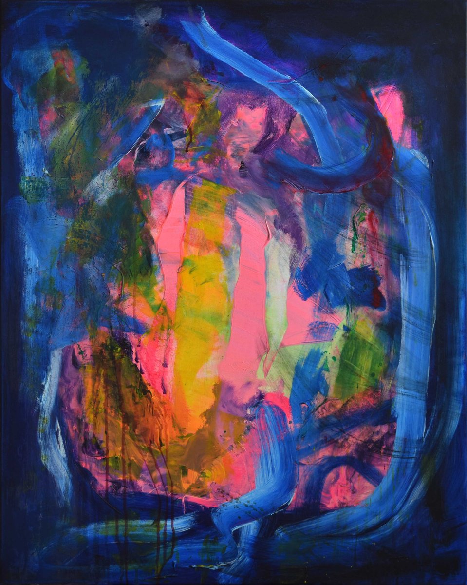 Abstract Acrylic Painting By Sebastian Merk, 31 X 39", Rebirth, Original Artwork