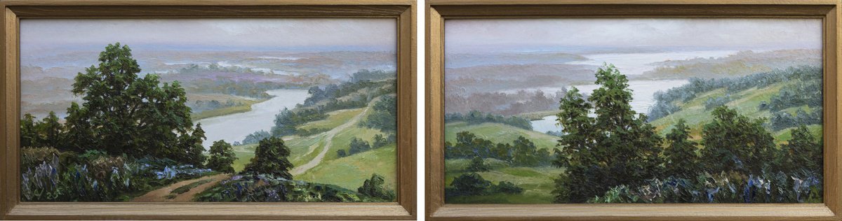 Diptych Above The River By Oleksii Vylusk, 34 X 9, Artwork For Sale On Artfinder