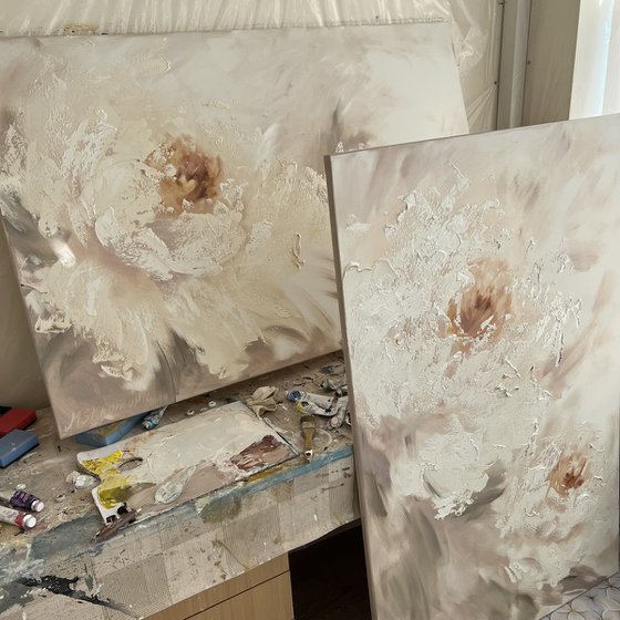 Beige modern flower painting.
