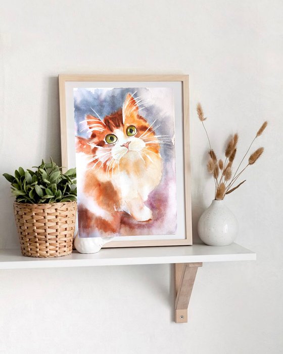 Fluffy cat watercolor