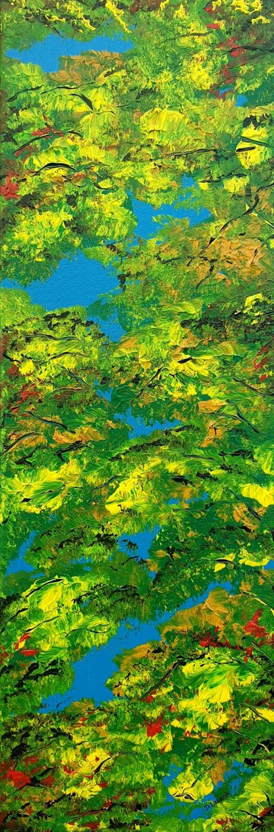 Impressionistic Landscape Acrylic Painting By Daniel Urbani?k, 8 X 24, Colorful Autumn, Original Artwork