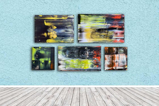 "Not F@%kin Around" - Save As A Series - Original PMS Large Abstract Polyptych Acrylic Paintings On Hand Stretched Canvas and Reclaimed Wooden Panels - 56.25" x 34"