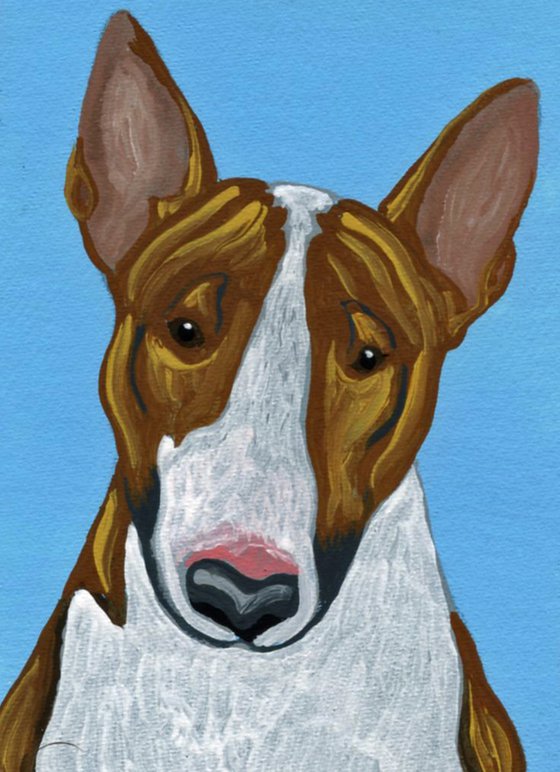 ACEO ATC Original Miniature Painting Bull Terrier Pet Dog Art-Carla Smale