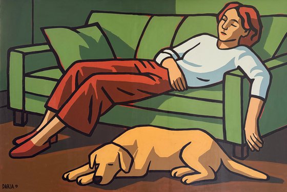 Woman and Dog After Work