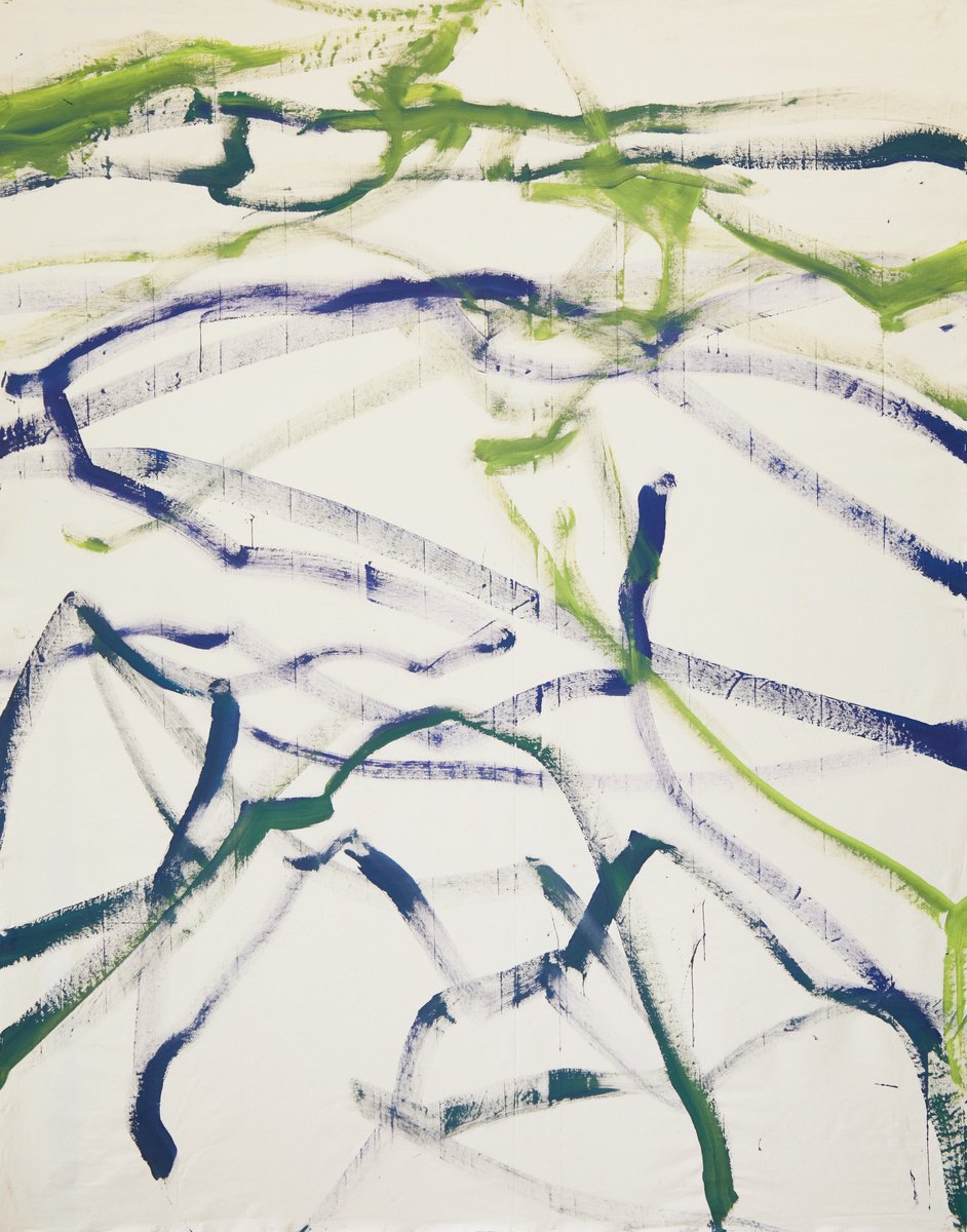 Organic Abstract Acrylic Painting By Simon Findlay, 63 X 79", Mountains / Purple Yellow, Original Artwork