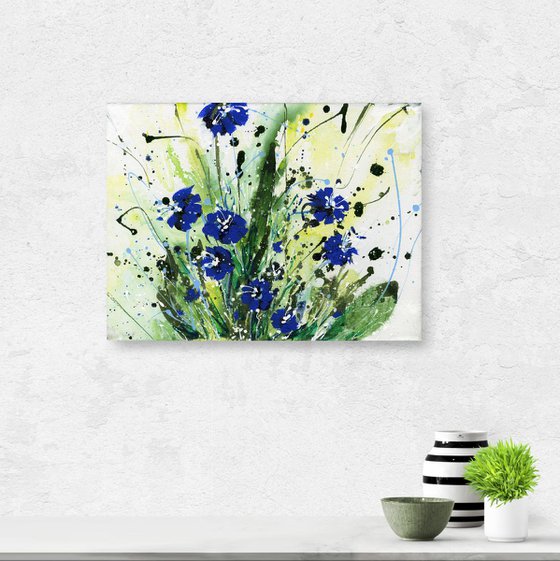 Blue Wishes 2 -  Abstract Flower Painting  by Kathy Morton Stanion