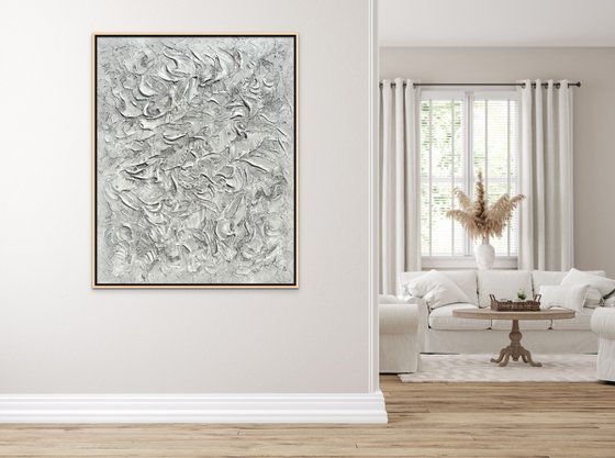 CERTAIN SECRETS. Abstract Gray, Silver Textured 3D Art, Coastal Painting