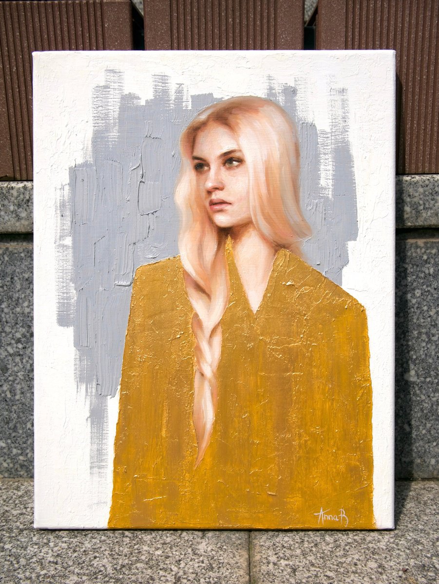 Photorealistic Portrait Oil Painting By Anna Bernadskaya, 12 X 16, Overthinking, Original Artwork