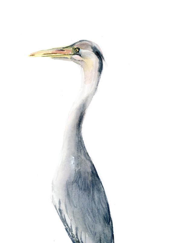 Lonely Heron (the second of 2)  -  Original Watercolor Painting