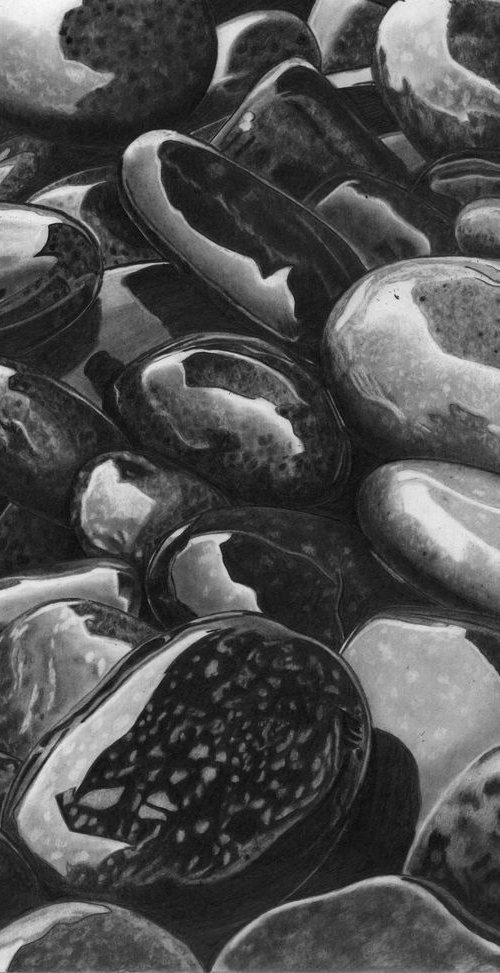 Wet Pebbles #2 (Pencil Drawing) by Paul Stowe