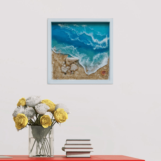 Meditation box with sea #3 - original seascape 3d artwork, framed, ready to hang