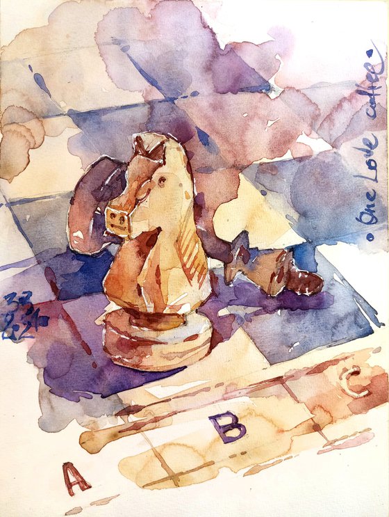 "Game of chess" Original watercolor painting