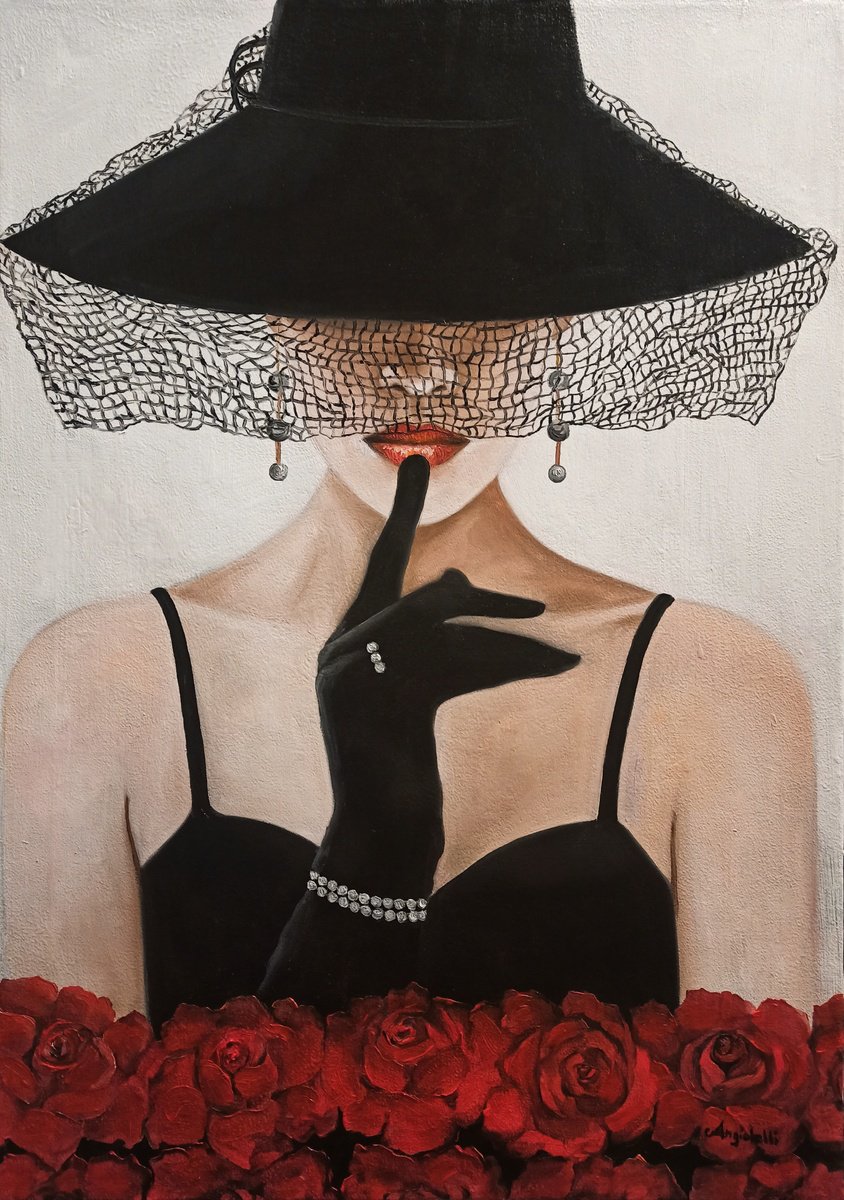 Photorealistic Portrait Oil Painting By Anna Rita Angiolelli, 20 X 28, Mysterious Portrait, Original Artwork