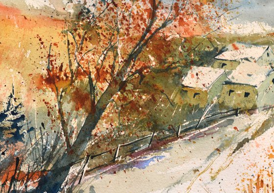 Golden leaves  -watercolor