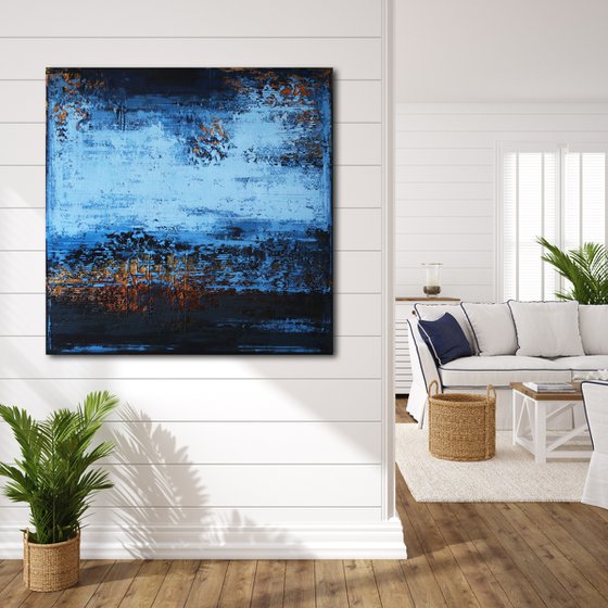 BLUE DAWN - 120 x 120 CM - TEXTURED ACRYLIC PAINTING ON CANVAS * BLUE