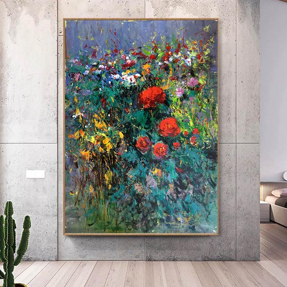 Impressionism oil painting:flowers in the garden t159