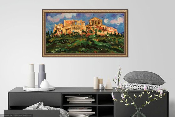 ATHENES. GREECE - Cityscape, original painting, architecture acropolis landscape, gift