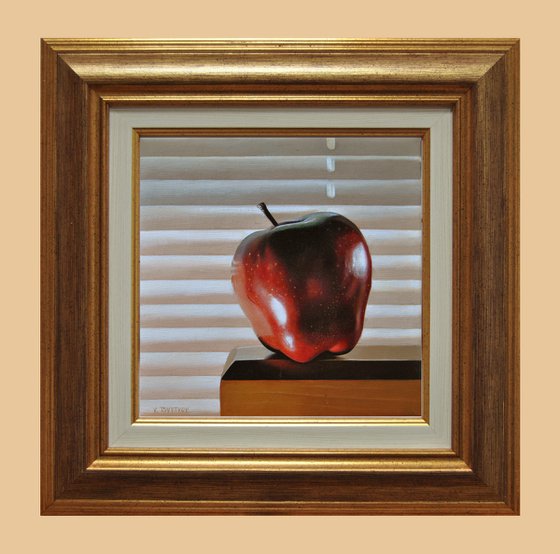 Still life with an apple , Original oil on canvas painting