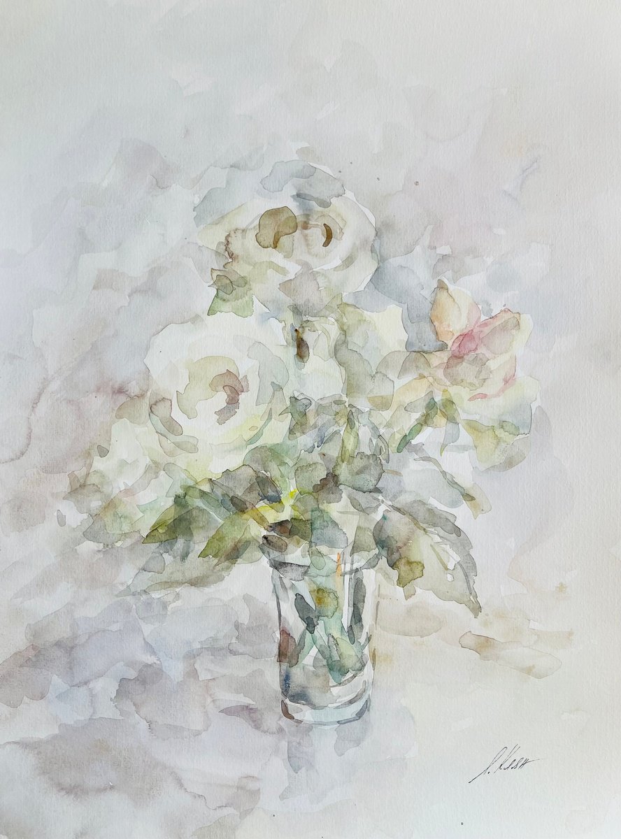 Impressionistic Watercolour , Roses 36X47Cm 2025 By Elena Klyan, 14 X 18, Artwork For Sale On Artfinder