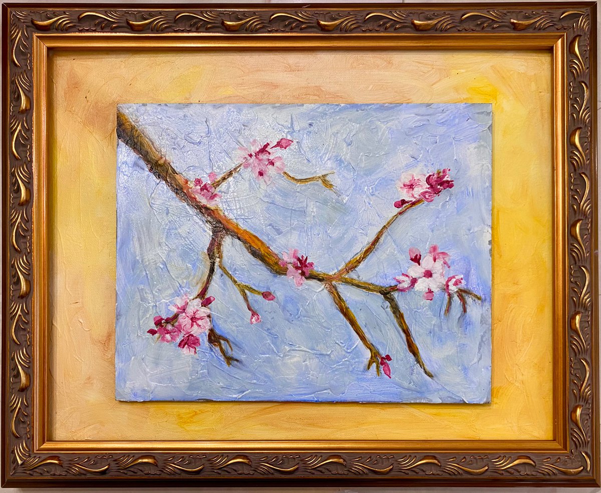 Awesome cherry blossoms original oil painting gorgeous gold frame by Mary Gullette