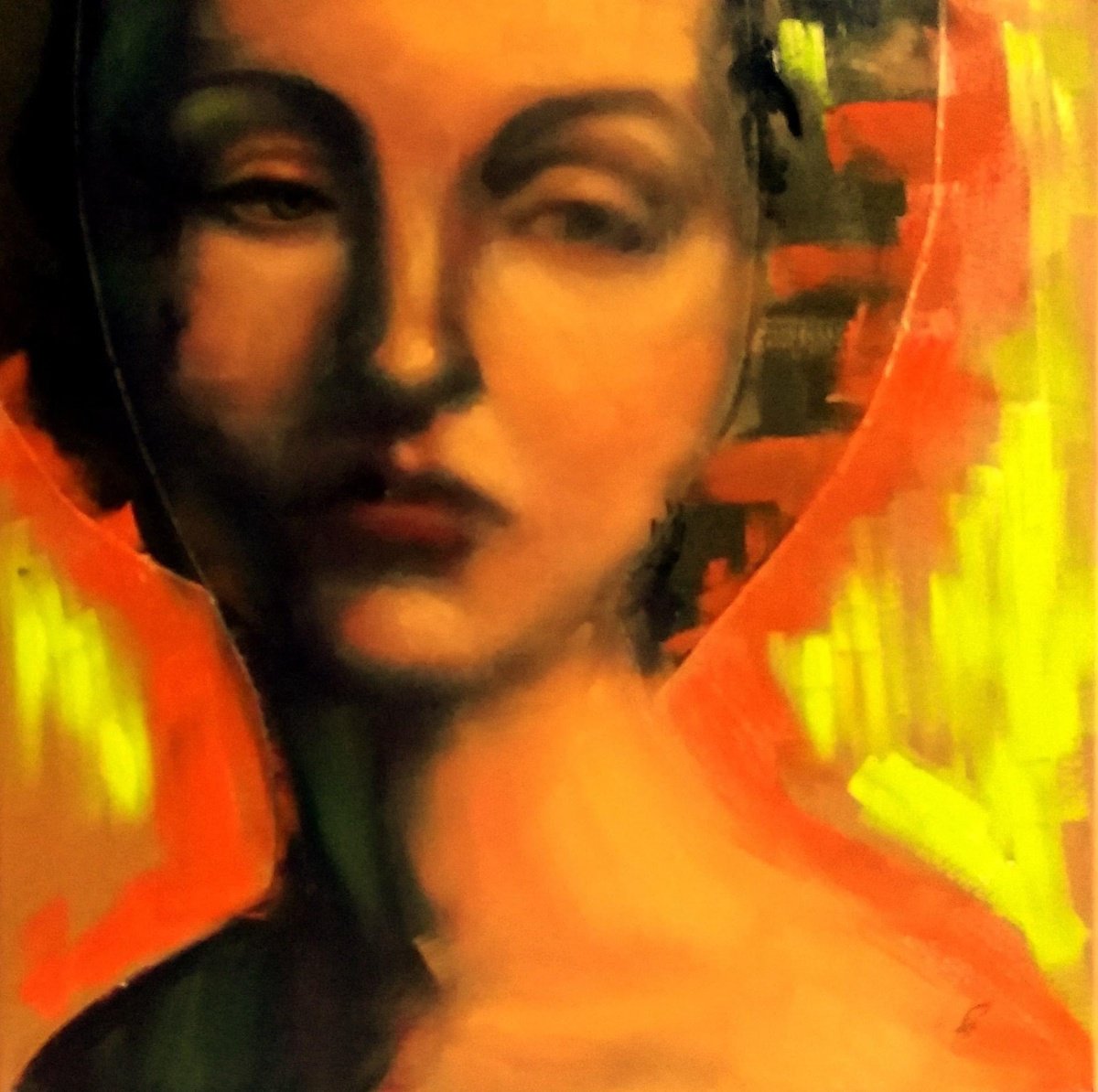 Impressionistic Portrait Acrylic Painting By Nikola Gulev, 16 X 16", "Anticipation", Original Artwork