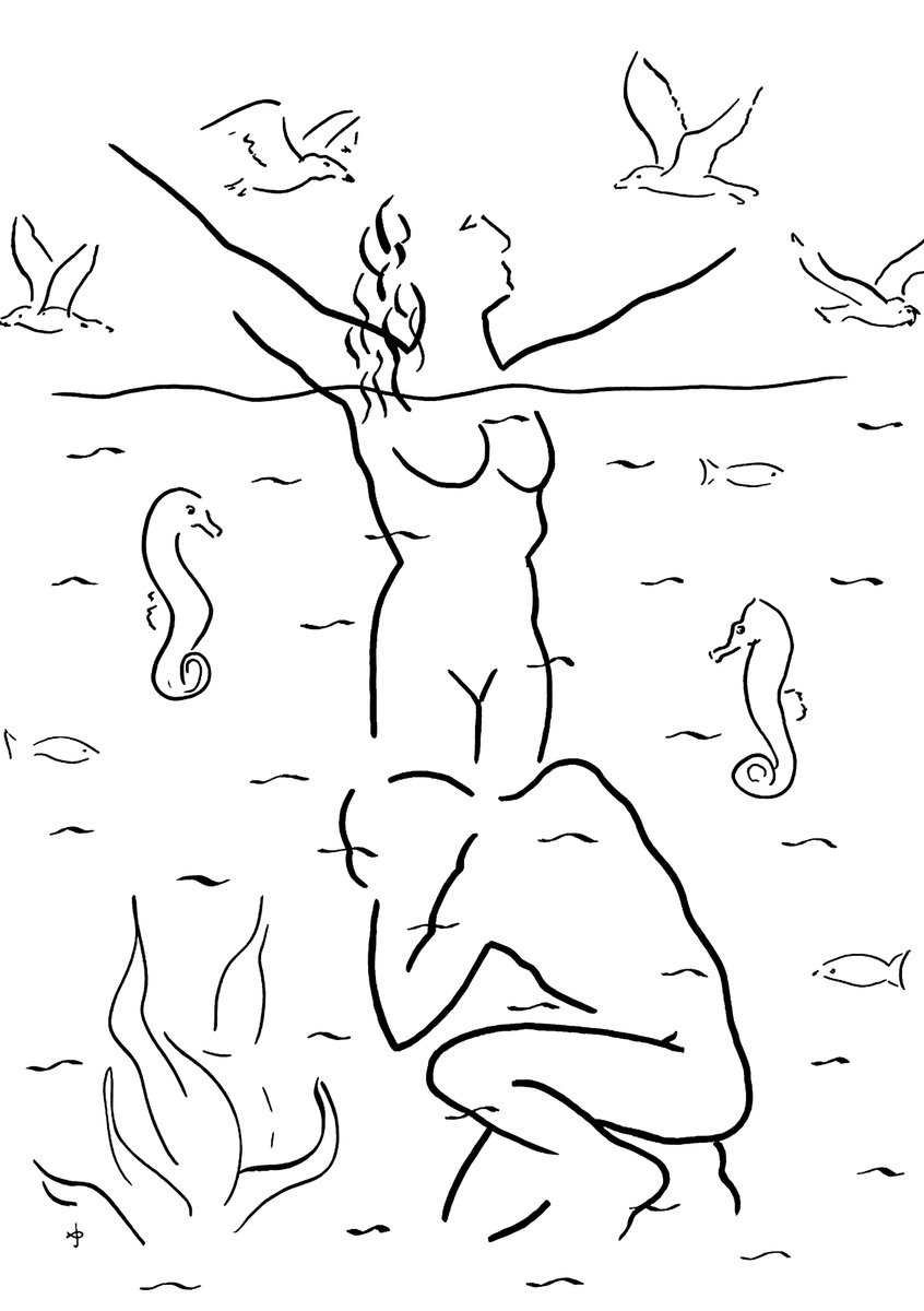 Expressive Ink Drawing , Between The Land And The Sea #01 By David Jones, 17 X 23, Artwork For Sale On Artfinder