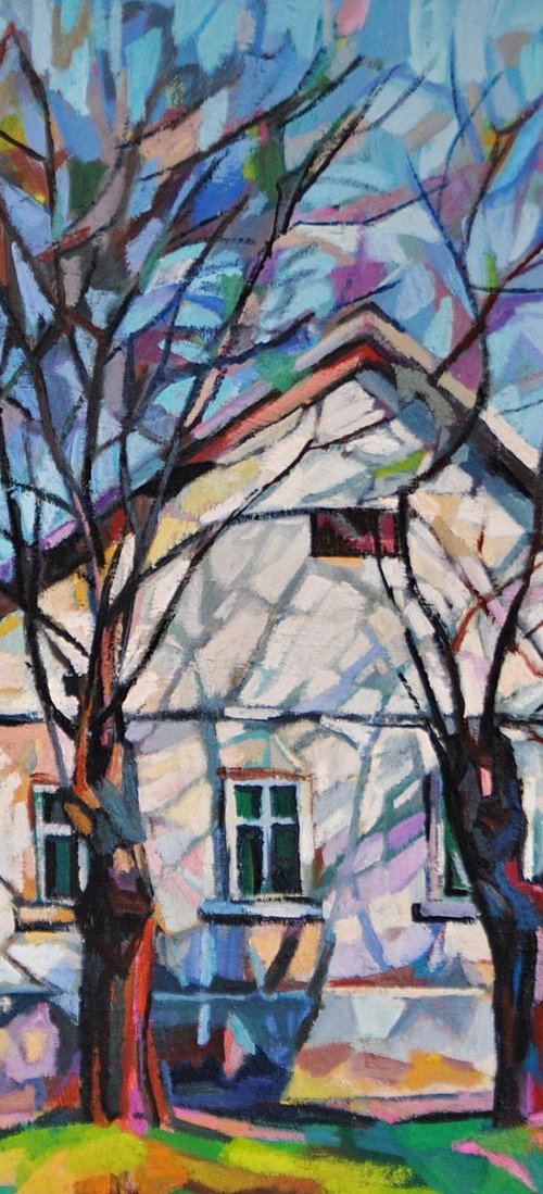 White village house / 70 x 64.5  cm by Maja Đokić Mihajlović