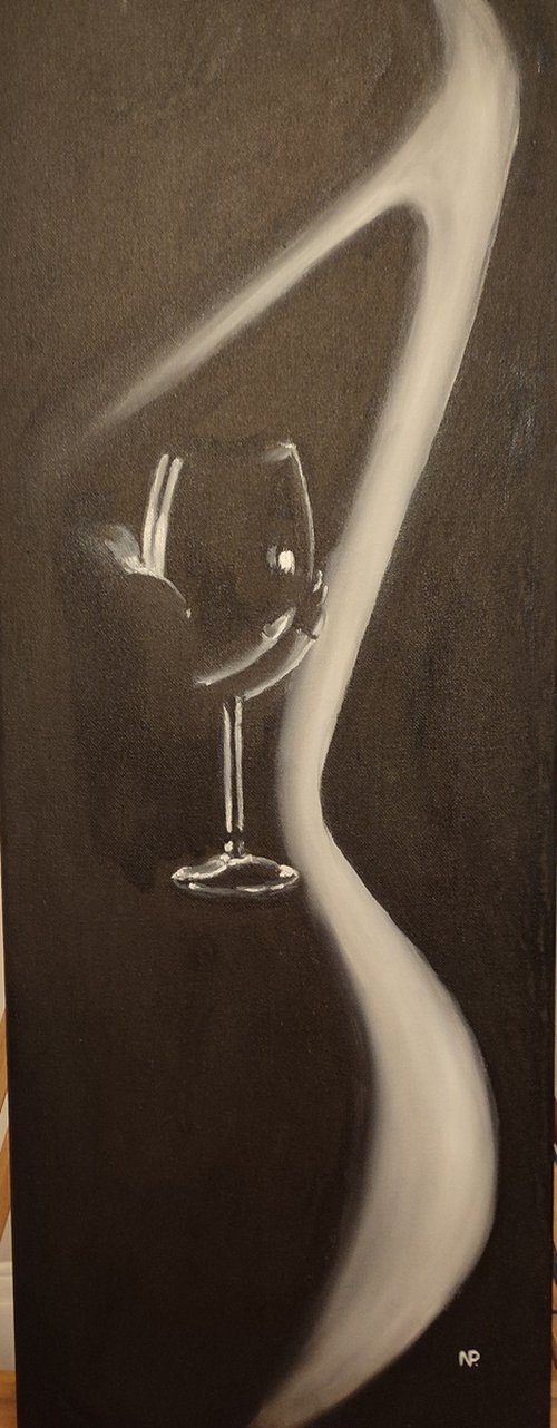 Lonely night, original erotic monochrome oil painting, gift art by Nataliia Plakhotnyk