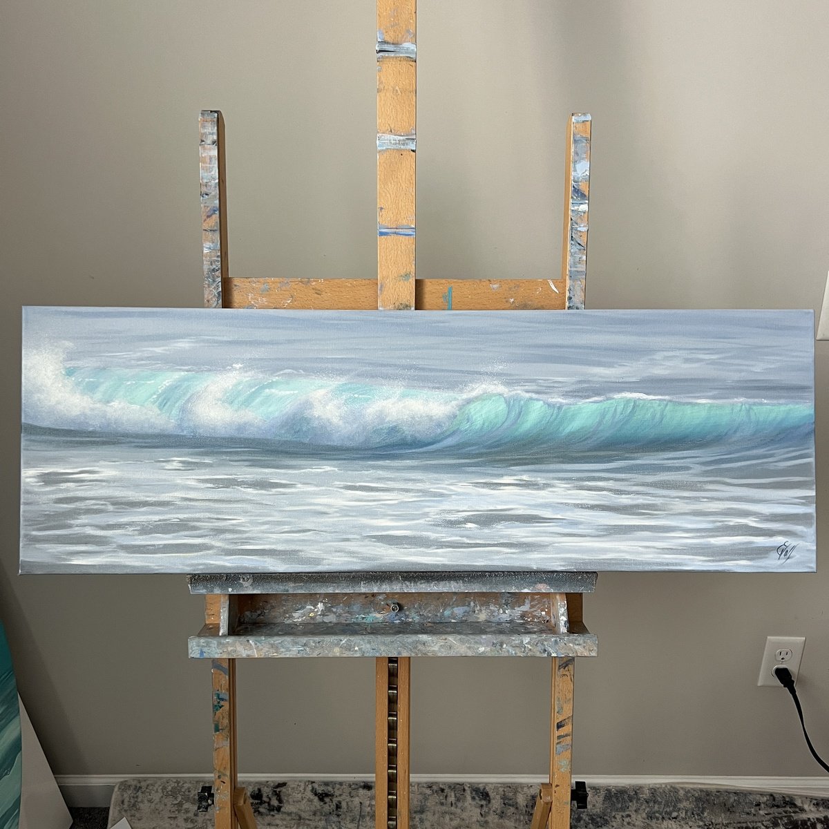 Photorealistic Oil Painting , Caress Of The Sea By Eva Volf, 36 X 12, Artwork For Sale On Artfinder