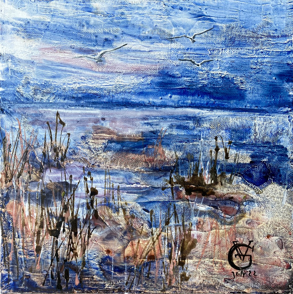 Abstract Landscape Watercolour By Valeria Golovenkina, 10 X 10", Cold Sea - Coast Line, Original Artwork