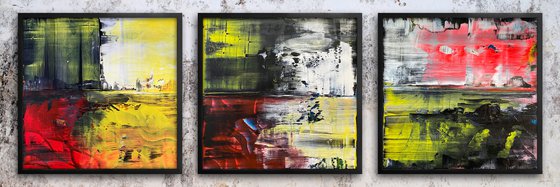 We See Through You - Save As A Series - Original PMS Abstract Triptych Acrylic Paintings On Wooden Panels, Framed - 78" x 26"