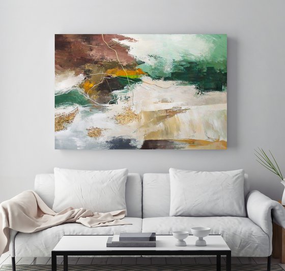 "Green Pulse 2" Abstract green brown gold art
