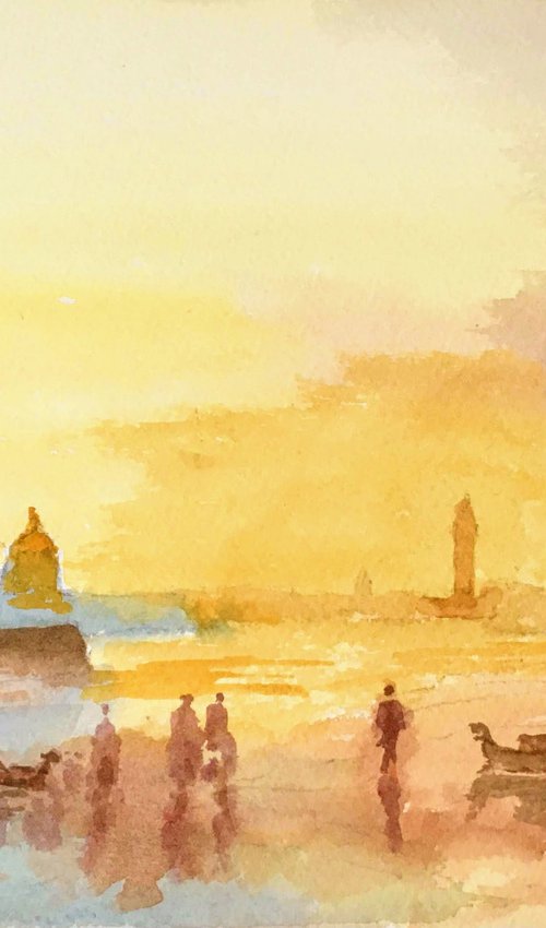 sunset in Venice after JMWTurner, an original watercolour painting. by Julian Lovegrove Art