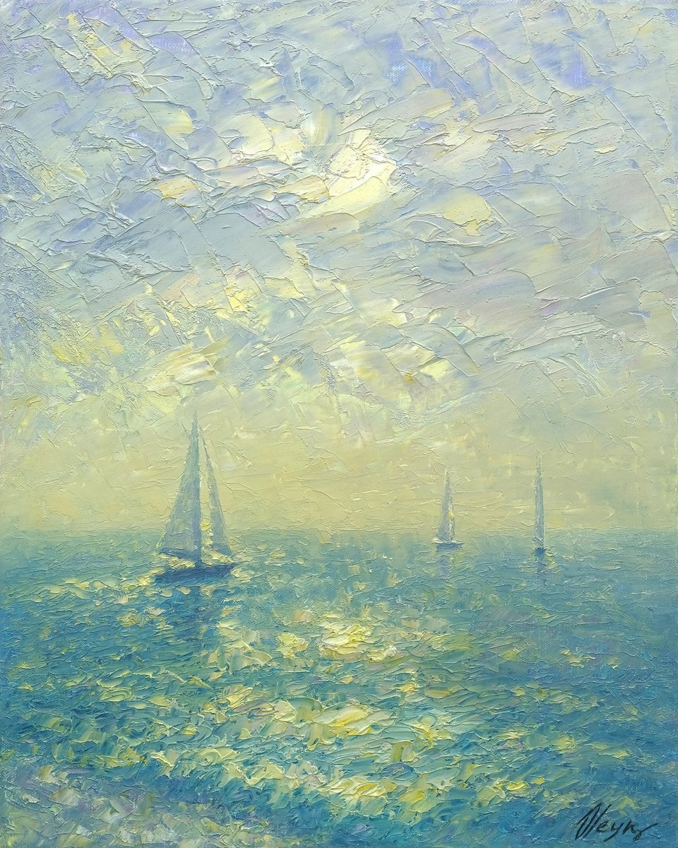 Impressionistic Landscape Oil Painting By Dmitry Oleyn, 16 X 20, Sea, Original Artwork