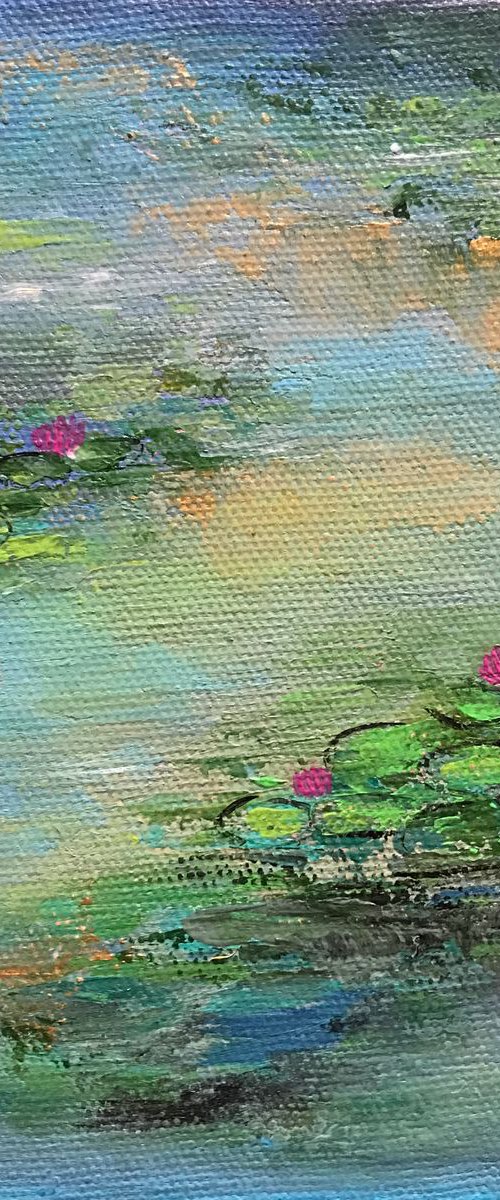 Waterlilies pond ! Small Painting!!  Ready to hang by Amita Dand