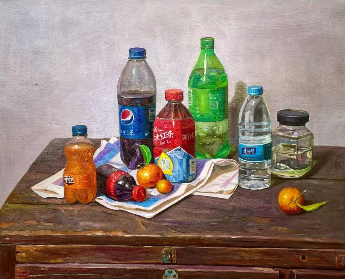 Photorealistic Still Life Oil Painting By Kunlong Wang, 24 X 20", Age T270, Original Artwork