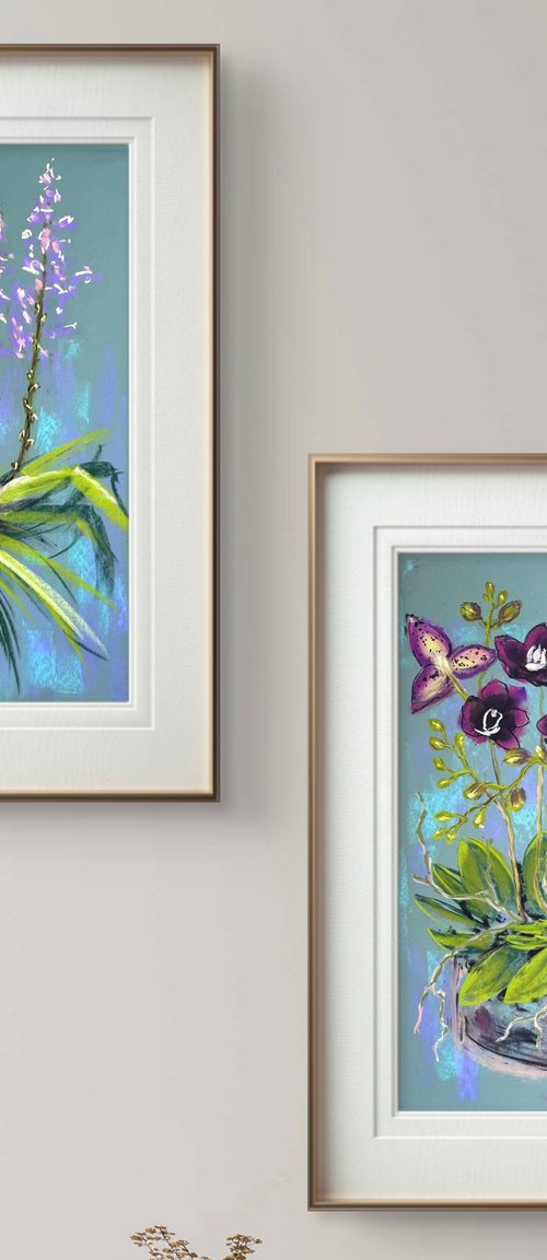 Set of 2 Pastel Wild orchids by Yuliia Sharapova