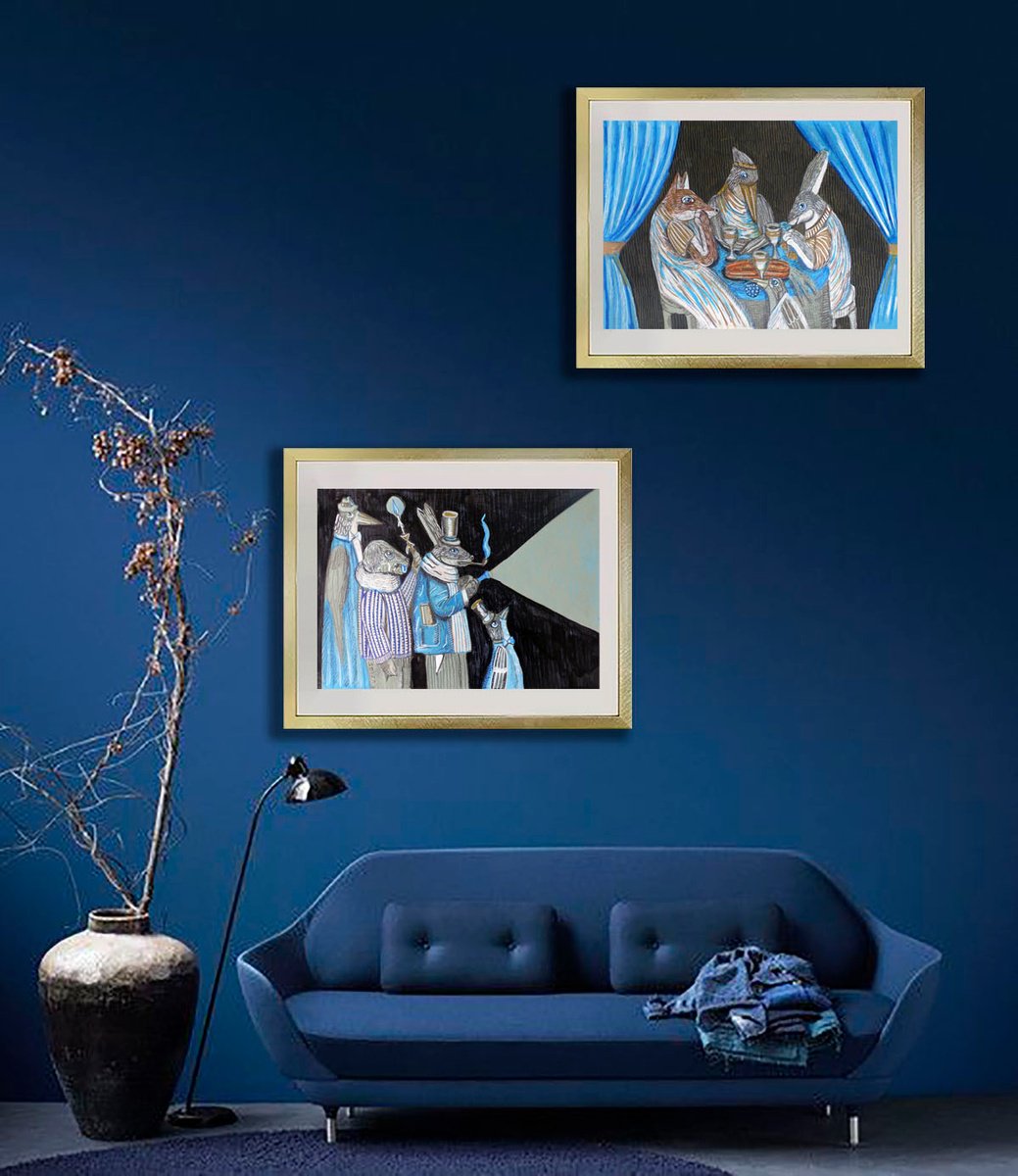 Surrealistic Painting , Seekers Of Truth (Diptych) By Elizabeth Vlasova, 33 X 12, Artwork For Sale On Artfinder