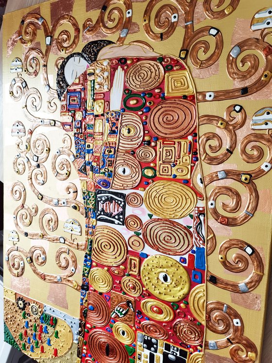 Tree of life Gustav Klimt. Relief golden bronze 3 pieces horizontal large painting