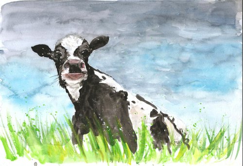 Cow in Meadow by MARJANSART