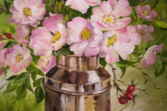 "Wild Roses" or "Flower of the Goddess" oil painting on canvas.