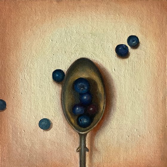 Blueberries in Silver Spoon