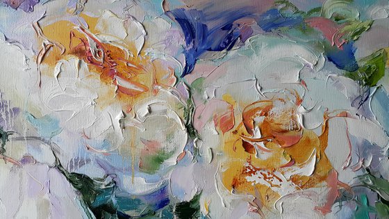 Сharm of white flowers, painting bouquet still life