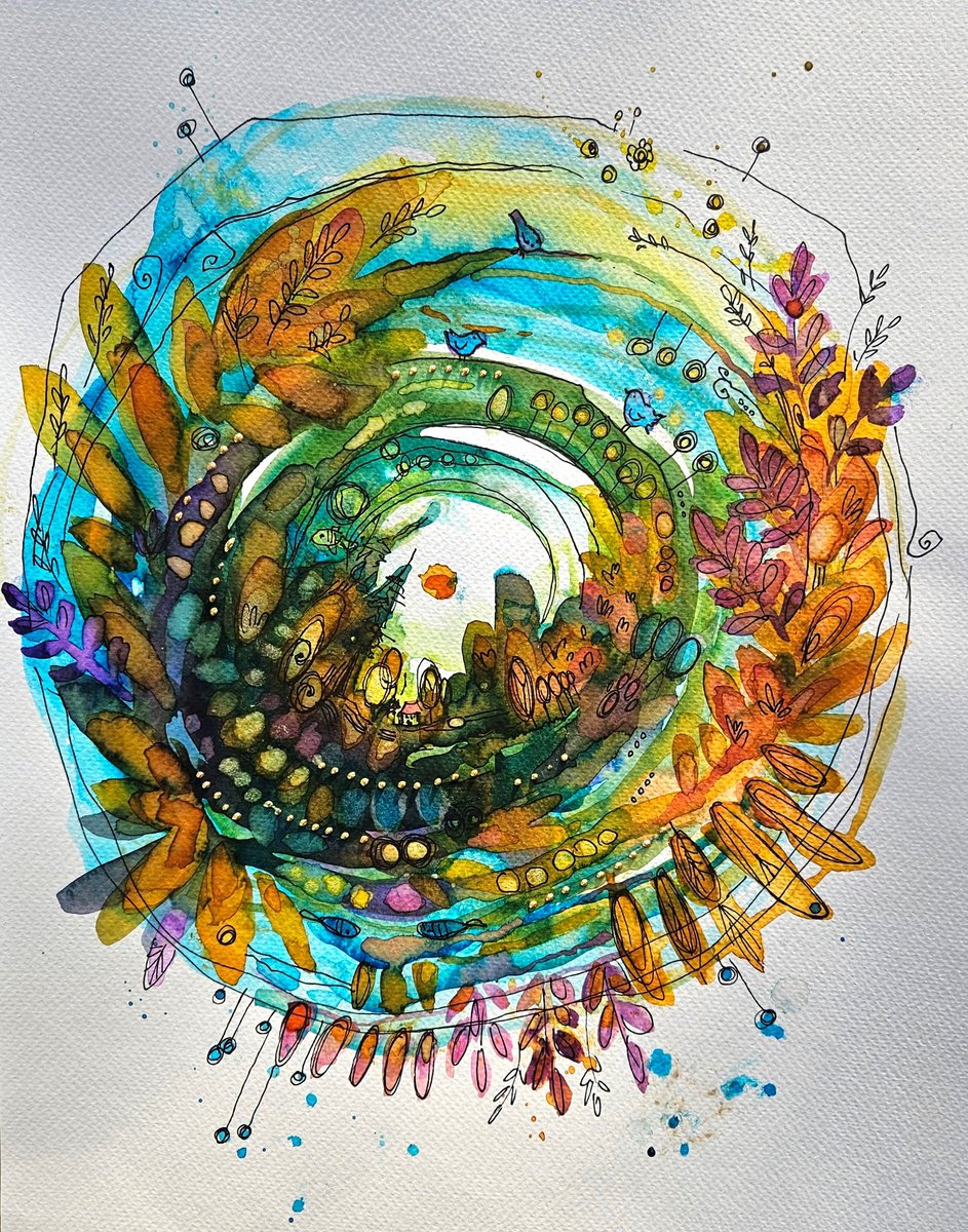 Illustrative Abstract Painting By Simon Tunde, 12 X 15", Mandala 25.-We All Need A Home, Original Artwork